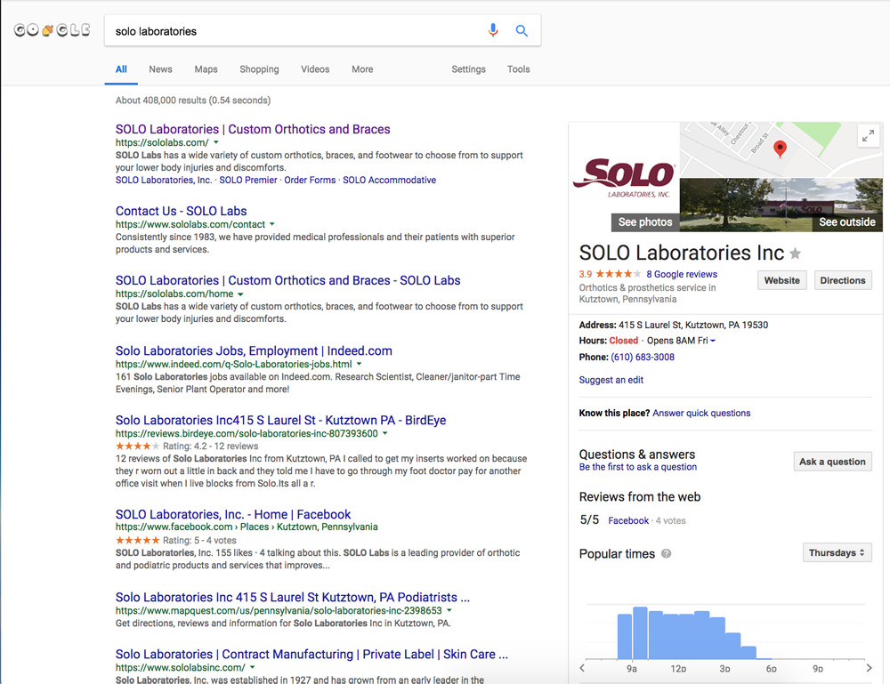 screen shot of Google My Business listing
